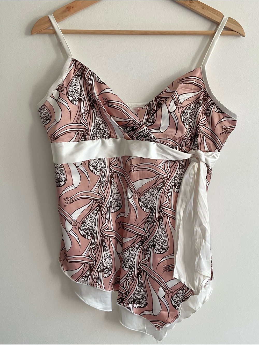 Blend She | Y2K Pink Abstract Wrap Tie Cami Layered Asymmetrical Top | M